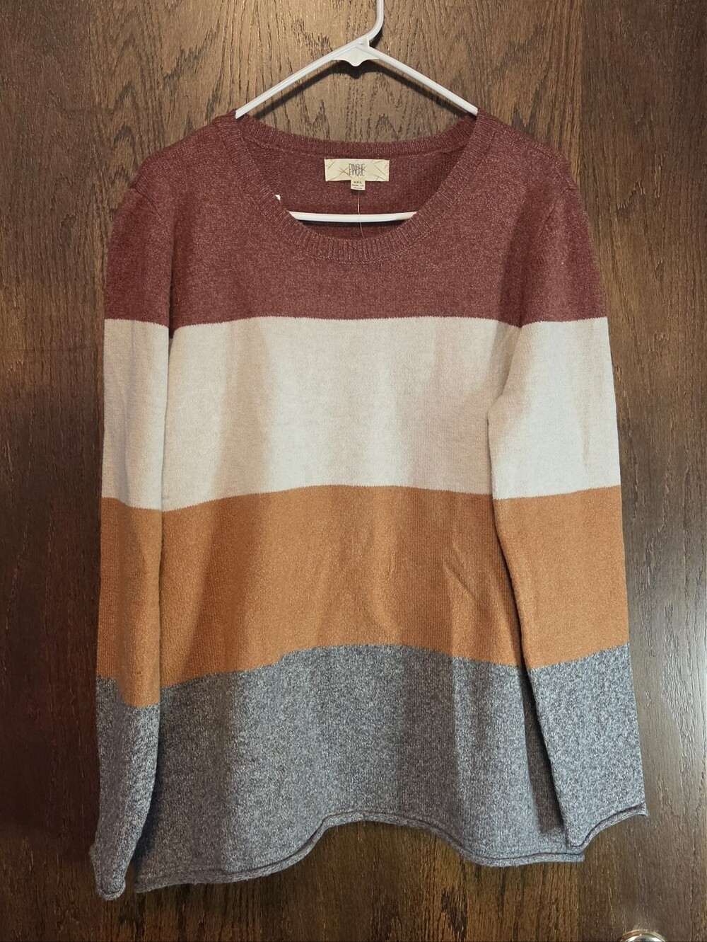 Pinque Mixed Stripe Crewneck Sweater - Rust, Cream, Mustard & Gray